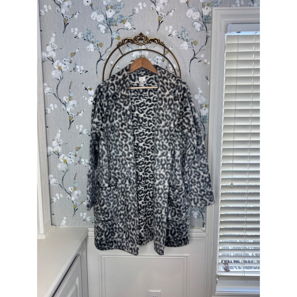 A New Day Womens Grey Leopard Print Open Front Cardigan Coat Jacket Large L